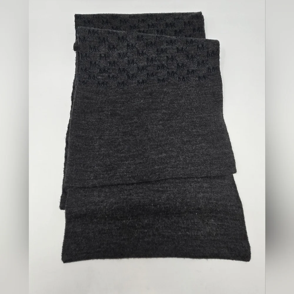 MICHAEL KORS LONG SCARF DARK GREY BLUE MK LOGO PRINT UNISEX MENSWEAR MENS OS